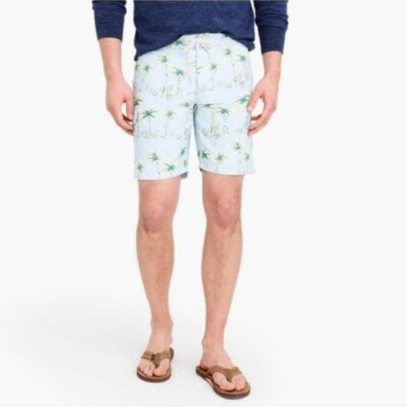 J Crew Mens 9" Board Shorts Palm Tree Swim Trunks